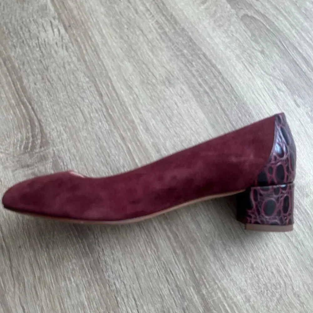 J.Crew Evelyn Cross Embossed Block Heel Suede Pumps - Picture 2 of 4